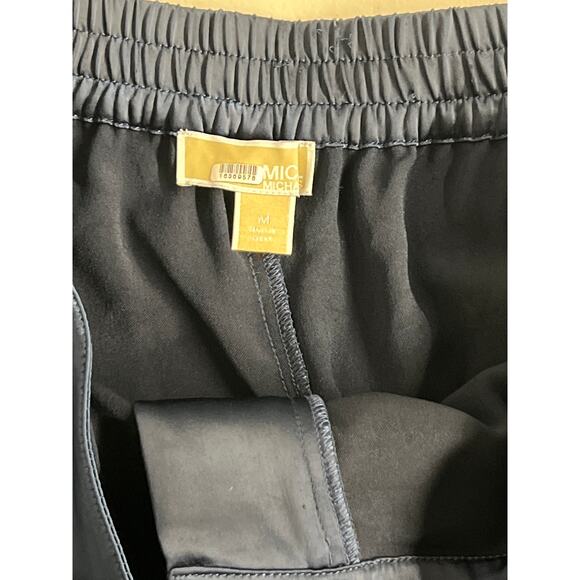 Michael Kors Sz M Blue Satin Wide Leg High Rise Cargo Pants silky travel walking - Picture 5 of 5